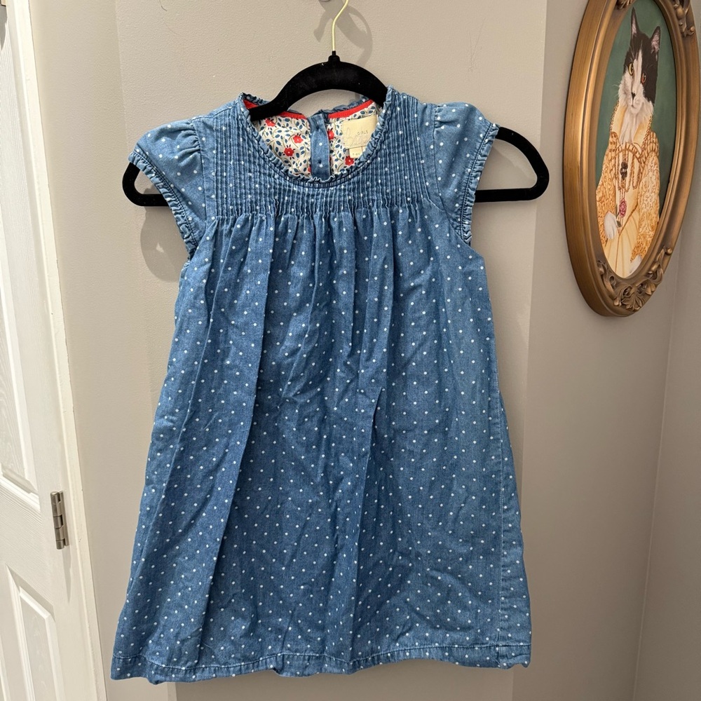 Boden Girls Polka Dot Chambray Dress-7-8Y